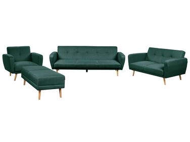Ensemble canapés et fauteuil en tissu vert 6 places avec pouf FLORLI
