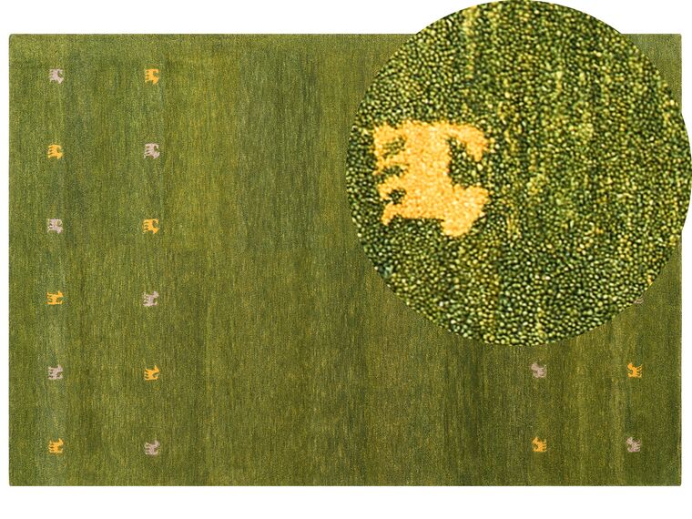 Alfombra gabbeh de lana verde/amarillo/beige 200 x 300 cm YULAFI_855762