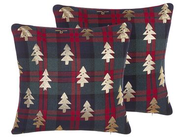 Set of 2 Cushions Christmas Tree Pattern 45 x 45 cm Red and Green CUPID