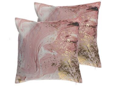 Set of 2 Cushions Abstract Pattern 45 x 45 cm Pink LANTANA