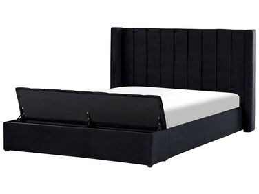 Velvet EU Super King Size Bed with Storage Bench Black NOYERS