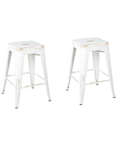 Set of 2 Steel  Stools 60 cm White with Gold CABRILLO