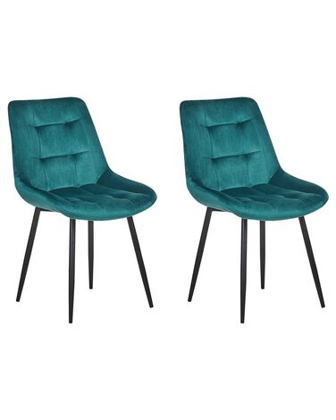 Conjunto de 2 sillas de comedor de terciopelo azul turquesa/negro MELROSE