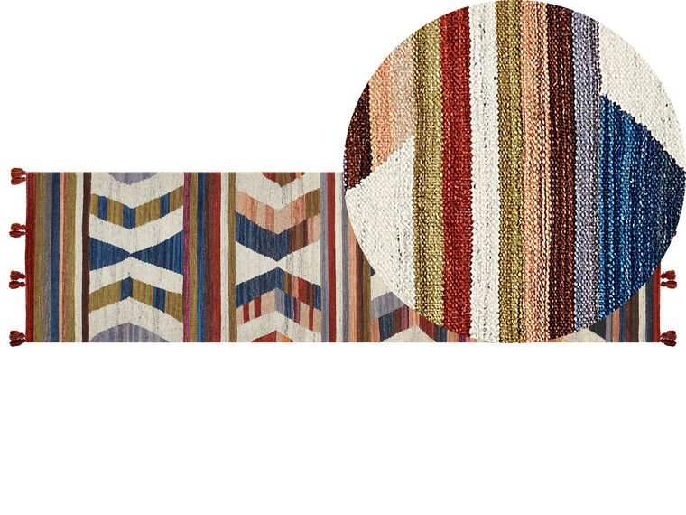 Wool Kilim Runner Rug 80 x 300 cm Multicolour MRGASHAT_858296