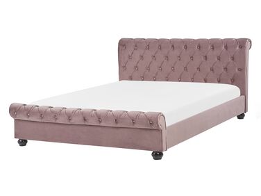 Łóżko welurowe 140 x 200 cm różowe AVALLON