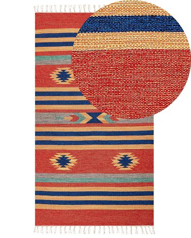 Kelim Teppich Baumwolle mehrfarbig 80 x 150 cm geometrisches Muster Kurzflor HATIS
