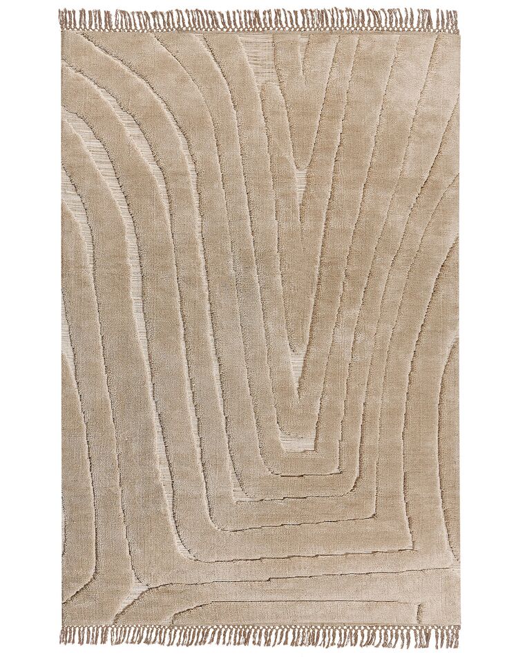 Teppich beige 200 x 300 cm mit Fransen Kurzflor SAZOO_883738