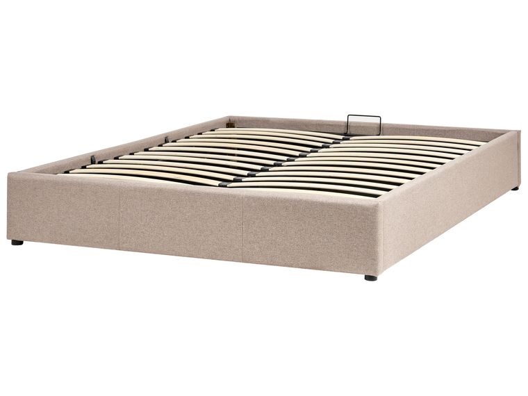 Fabric EU King Size Ottoman Bed Beige DINAN Beliani.co.uk