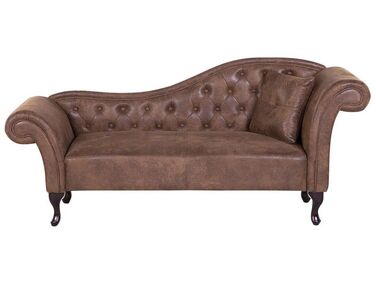 Right Hand Chaise Lounge Faux Suede Brown LATTES