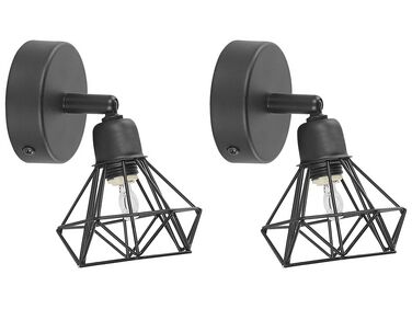 Set of 2 Metal Spotlight Lamps Black ERMA