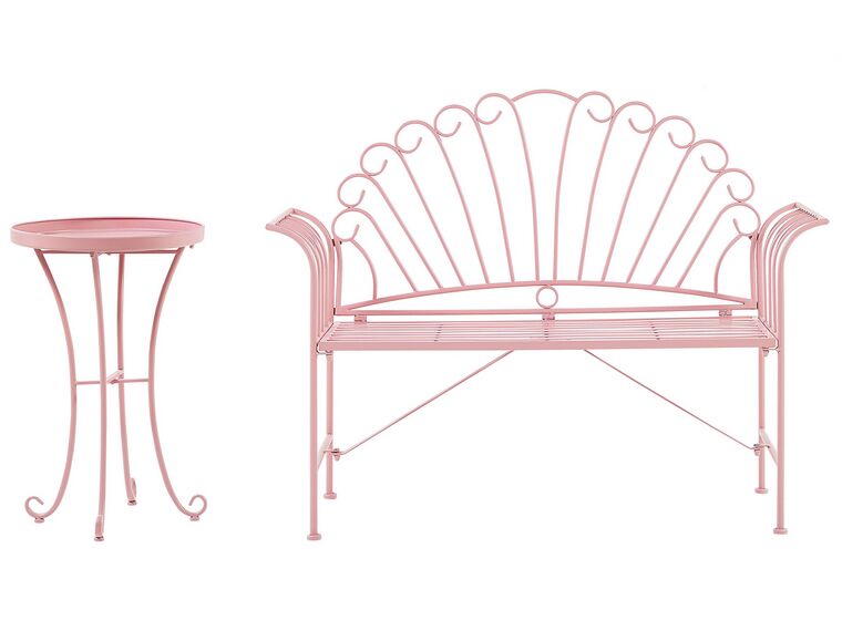 Ensemble de jardin banc et petite table en métal rose CAVINIA_774634