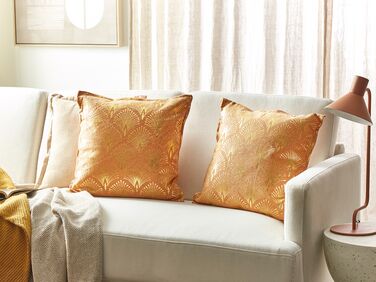Set of 2 Cotton Cushions Geometric Pattern 45 x 45 cm Orange HOYA