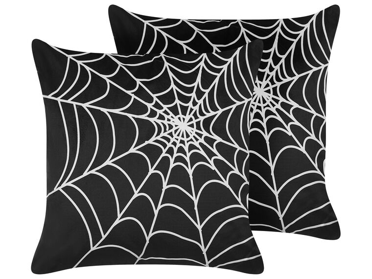 Sierkussen set van 2 fluweel spinnenweb zwart/wit 45 x 45 cm LYCORIS_830237