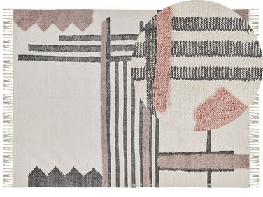 Teppich Baumwolle beige / schwarz 160 x 230 cm abstraktes Muster Fransen Kurzflor MURADIYE