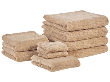 Set of 9 Cotton Terry Towels Beige MITIARO