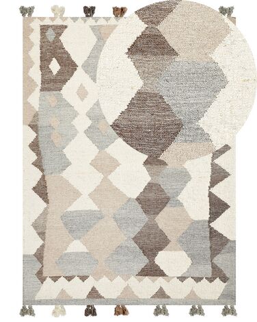 Alfombra kilim de lana beige/marrón/gris 160 x 230 cm ARALEZ
