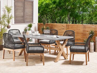 6 Seater Concrete Garden Dining Set with Chairs Black OLBIA