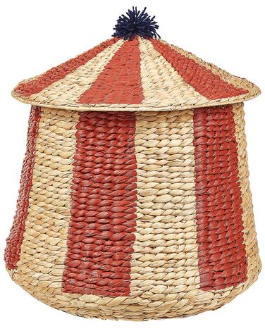 Cesto forma de tenda de circo em fibra de jacinto de água vermelho e creme KIMBERLEY