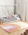 Tapete para crianças em algodão creme e rosa padrão de arco-íris 140 x 200 cm TATARLI_906579