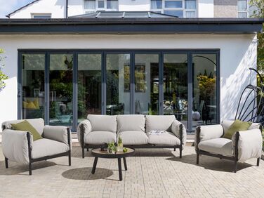 Aluminium Garden Set 3 Seater Sofa with Armchairs Light Grey ESPERIA