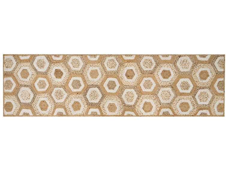 Teppich Jute beige 80 x 300 cm geometrisches Muster Kurzflor BASOREN_886305