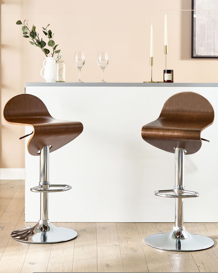 Set of 2 Swivel Bar Stools Dark Brown LIVERPOOL Beliani.co.uk