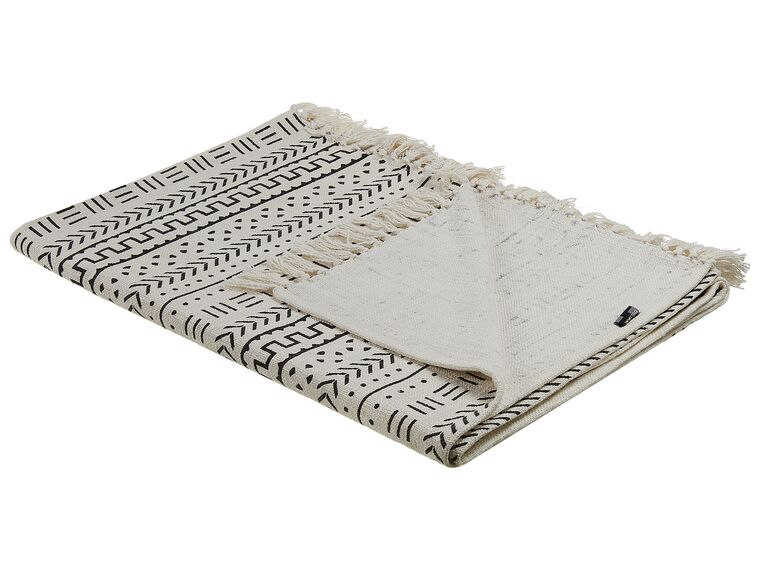 Decke Baumwolle weiss / schwarz 130 x 180 cm orientalisches Muster PANVEL_829388