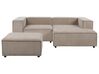 Left Hand 2 Seater Modular Jumbo Cord Corner Sofa with Ottoman Light Brown APRICA_910010