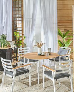 Valkoinen 4 kpl puutarhatuolisetti tummanharmailla tyynyillä CAVOLI Valkoinen 4 kpl puutarhatuolisetti tummanharmailla tyynyillä CAVOLI