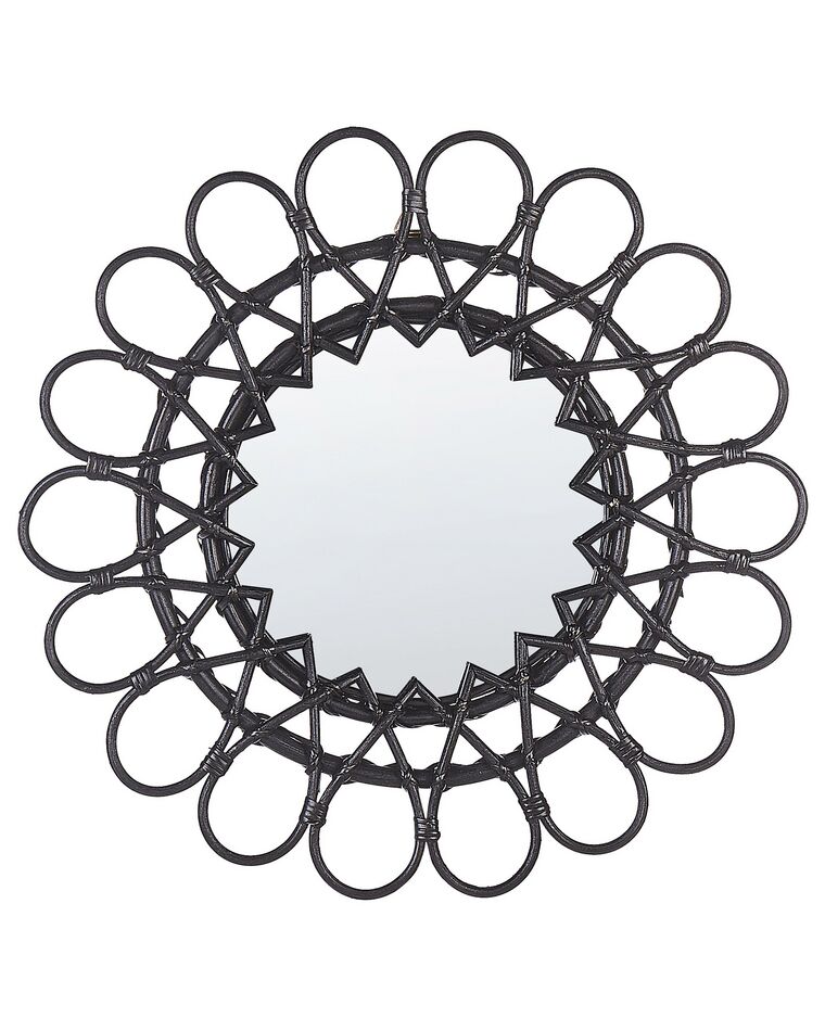 Rattan Sunburst Wall Mirror ⌀ 60 cm Black BABAI_822213