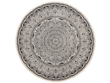 Okrúhly bavlnený koberec ø 120 cm čierna/krémová biela HIZAN