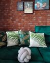Conjunto de 2 almofadas decorativas branca com folha de palmeira verde 45 x 45 cm AZAMI_884512