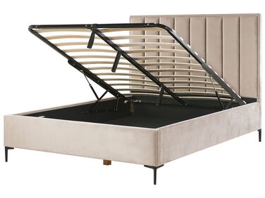 Łóżko z pojemnikiem welurowe 160 x 200 cm beżowoszare SEZANNE