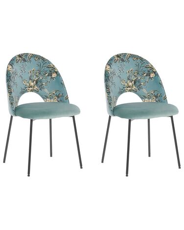 Lot de 2 chaises de salle à manger en velours motif floral COVELO