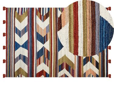 Kelim Teppich Wolle mehrfarbig 140 x 200 cm geometrisches Muster Kurzflor MRGASHAT