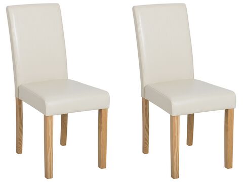 Set Of 2 Faux Leather Dining Chairs, Cream Leather Kitchen Chairs
