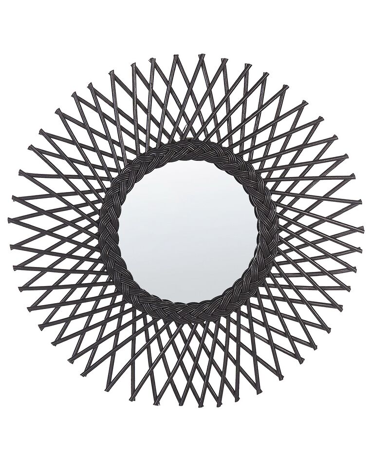 Rattan Sunburst Wall Mirror ⌀ 60 cm Black TAGOLU_822183