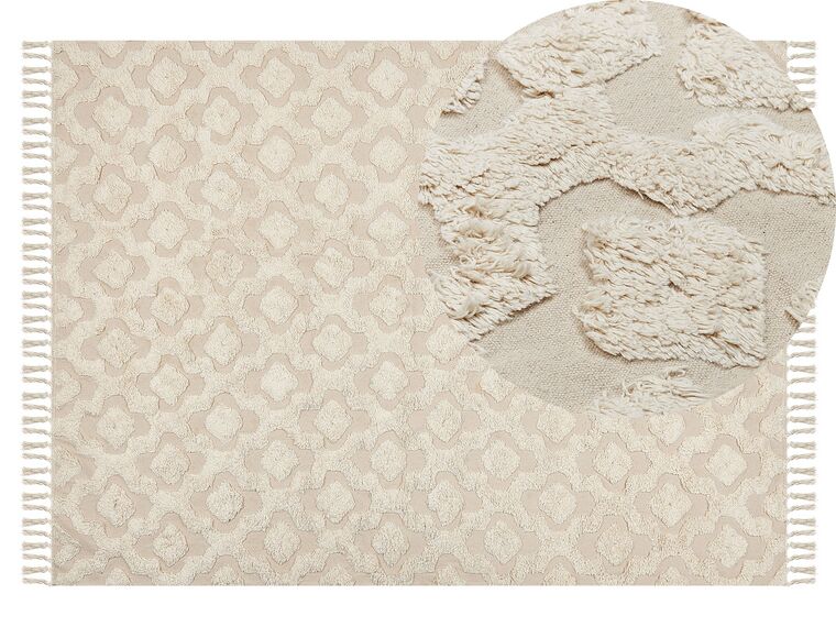 Teppich Baumwolle hellbeige 140 x 200 cm geometrisches Muster Kurzflor AKSARAY_839214