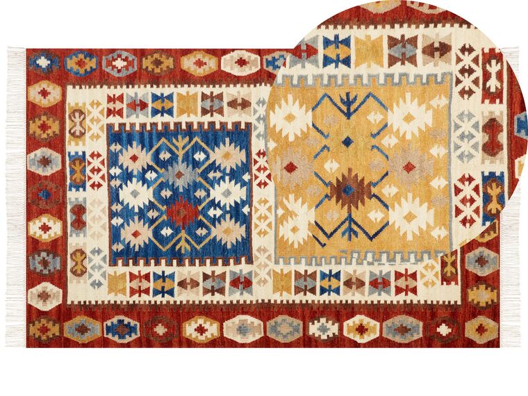 Alfombra kilim de lana multicolor 140 x 200 cm VOSKEHAT_858409