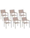 Conjunto de 6 sillas de jardín de poliéster/acero beige arena/plateado/madera clara GROSSETO_724721
