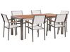 Conjunto de mesa com tampo em madeira de eucalipto 180 x 90 cm e 6 cadeiras brancas GROSSETO_768447