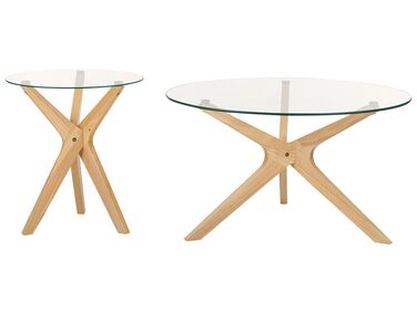 Set di 2 tavolini vetro temperato e legno chiaro VALLEY