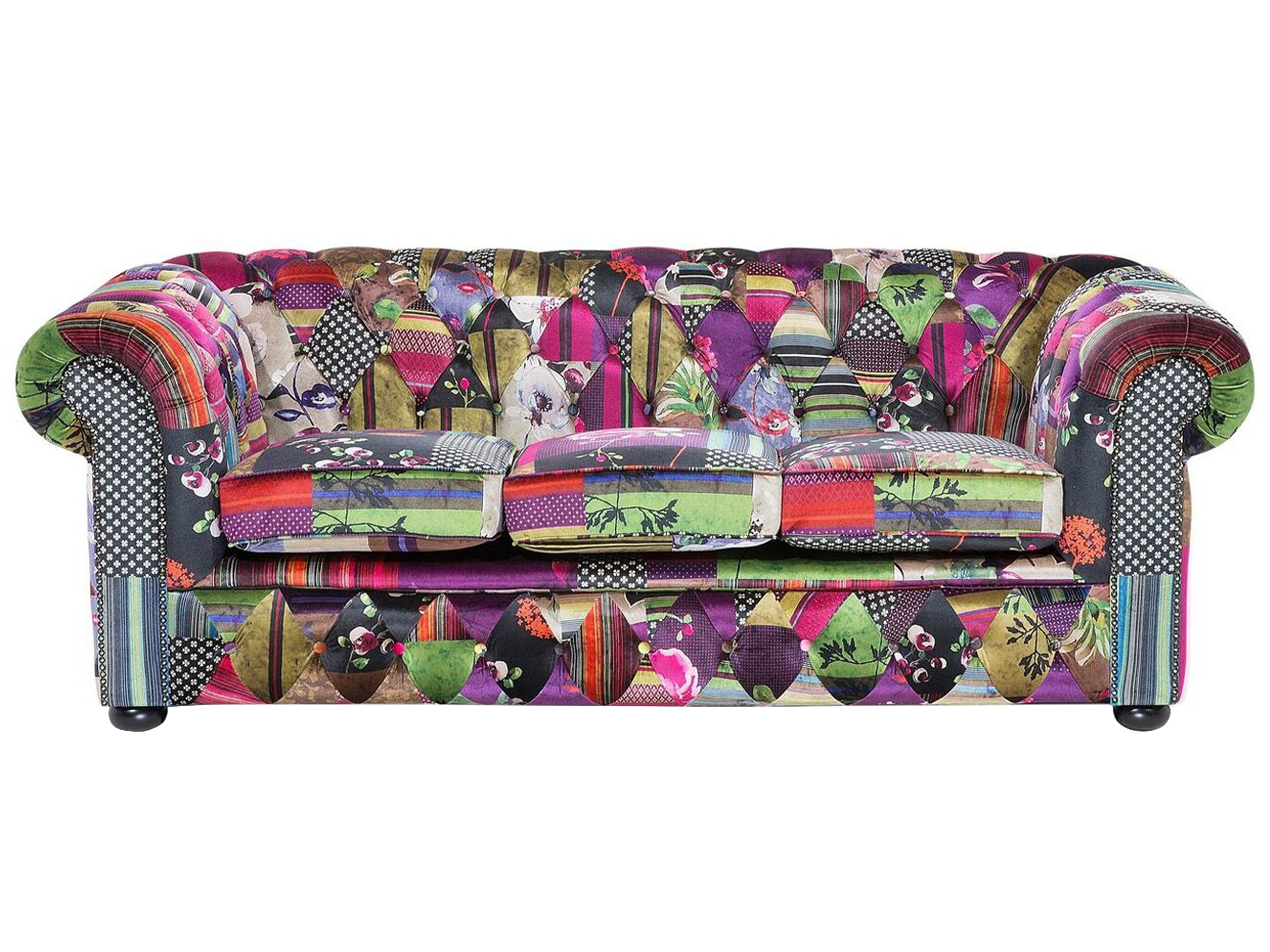 3 Fabric Sofa Patchwork Purple CHESTERFIELD - Beliani.sk
