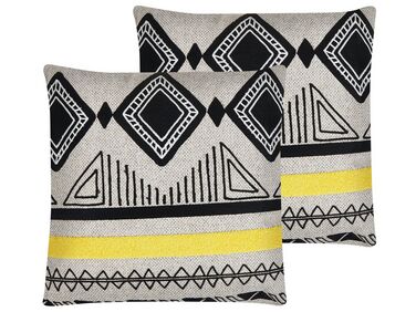 Set of 2 Embroidered Cushions 45 x 45 cm Black with Beige TAXUS