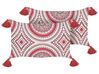 Set of 2 Cotton Cushions Oriental Pattern 30 x 50 cm Red and White ANTHEMIS_843157