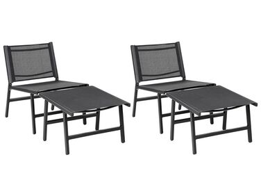 Sada 2 zahradních židlí s podnožkami černá MARCEDDI