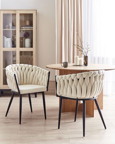 Set of 2 Velvet Dining Chairs Light Beige MILAN