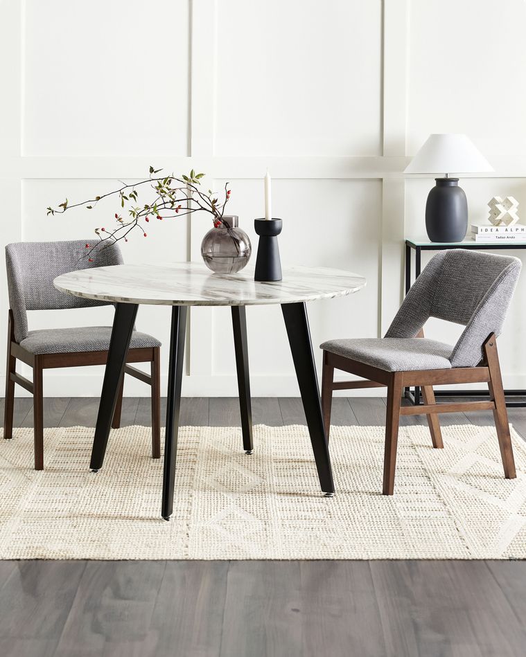 Set of 2 Fabric Dining Chairs Dark Wood and Grey BELLA Beliani.co.uk