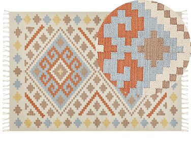Kelim Teppich Baumwolle mehrfarbig 160 x 230 cm geometrisches Muster Kurzflor ATAN