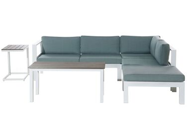 Lounge Set Kunstholz weiß 5-Sitzer Auflagen grün-grau MESSINA